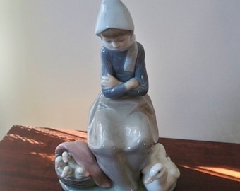 Vintage Lladro Figurine Girl with Geese Collectible Goose Girl Made in Spain