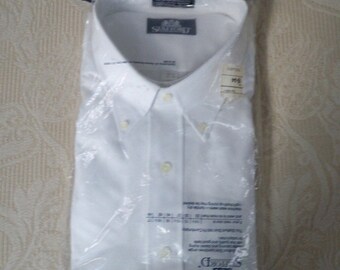 Vintage Clothing Men's White Dress Shirt Long Sleeve Button Down Collar NOS Preppy Shirt Big / Tall