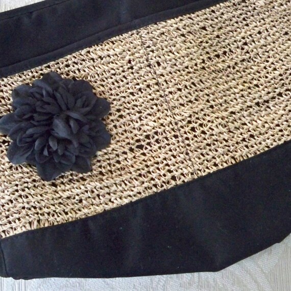 Vintage Bag Purse Large Clutch Black Raffia Accen… - image 3