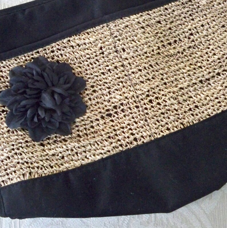 Vintage Bag Purse Large Clutch Black Raffia Accent Women's Purse image 3