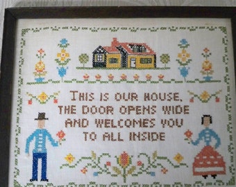 Decoración vintage para el hogar, tapiz de pared, cosido a mano, cuadro para el hogar, arte coleccionable de la década de 1940.