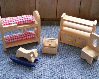 Miniature Doll House Pretend Play Wood Child's Bedroom Set Ryan's Room