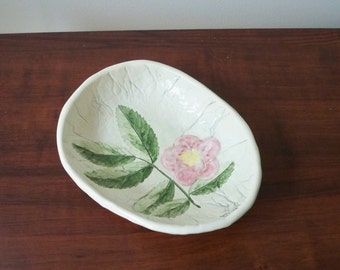 Vintage Pottery Ring Dish "Wild Rose" Mill Brook Kiln Signed