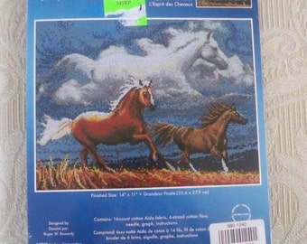 Materiales para manualidades ecuestres: Punto de cruz contado "El espíritu del caballo" de Janlynn