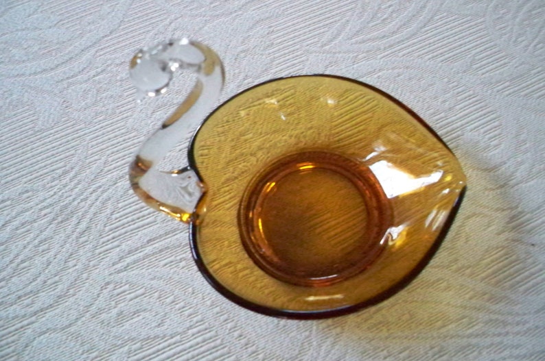 Vintage Glass Swan Amber Swan Candy Dish Etsy