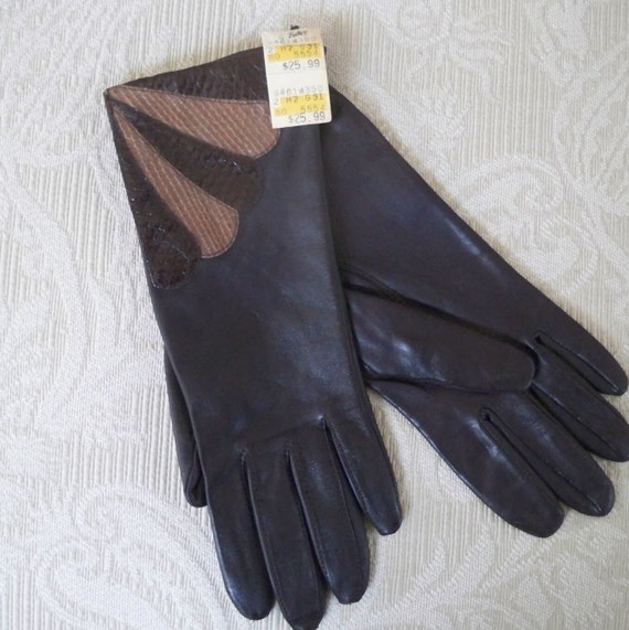 Vintage Accessory 1960's Brown Leather Gloves NOS… - image 1