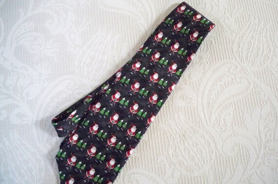 Vintage Accessory Silk Necktie Christmas Santa Golfing Necktie - Etsy