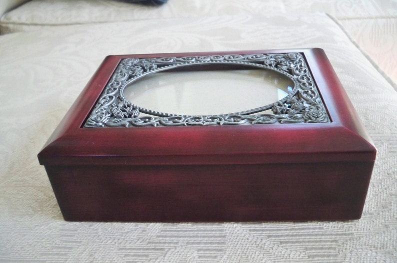 Vintage Wood Trinket Box Picture Frame Hinged Lid Etsy