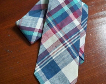 Vintage Accessory Necktie Madras Rooster  Preppy Plaid Tie