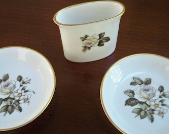 Vintage Royal Worcester China Cigarette Holder & Ashtray Set White Floral Ladies Smoking Set