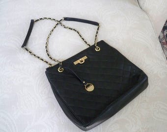 Vintage Designer DKNY Black Leather Shoulder Purse Donna Karan New York
