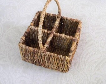Vintage Rattan Basket Style Utensil Condiments Brushes ETC Caddy Holder