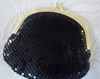 Vintage Formal Small Purse Clutch Evening Black Mesh Y & S Original