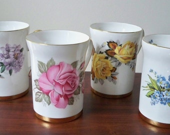 Vintage Home Drinkware Four Floral Bone China Windsor Tea Mugs Numbered