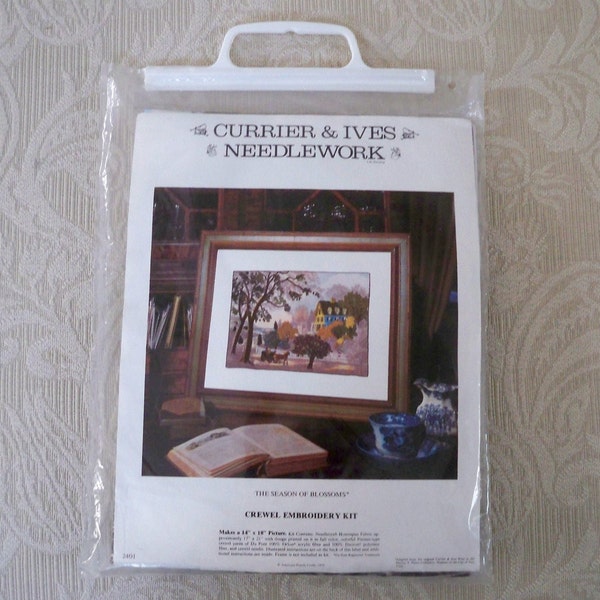Craft Supplies Crewel Kit "The Season of Blossoms" Currier & Ives  American Family Crafts 1975