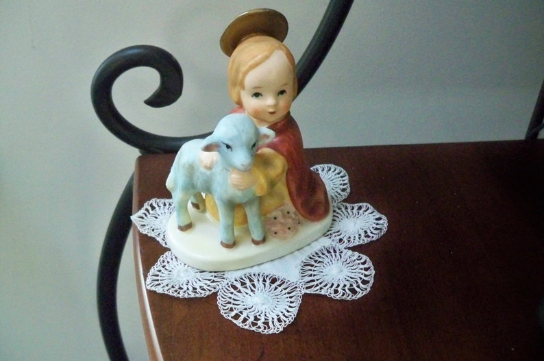 Vintage Collectible Figurine Lefton Young Saint and Lamb Hand Painted