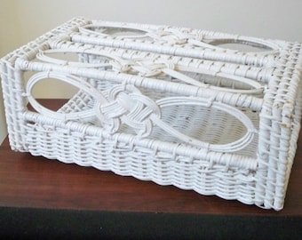 Vintage Storage White Wicker Tissue Box