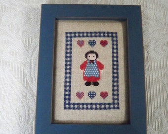 Vintage Framed Home Decor Cross Stitch Country Girl Fiber Art