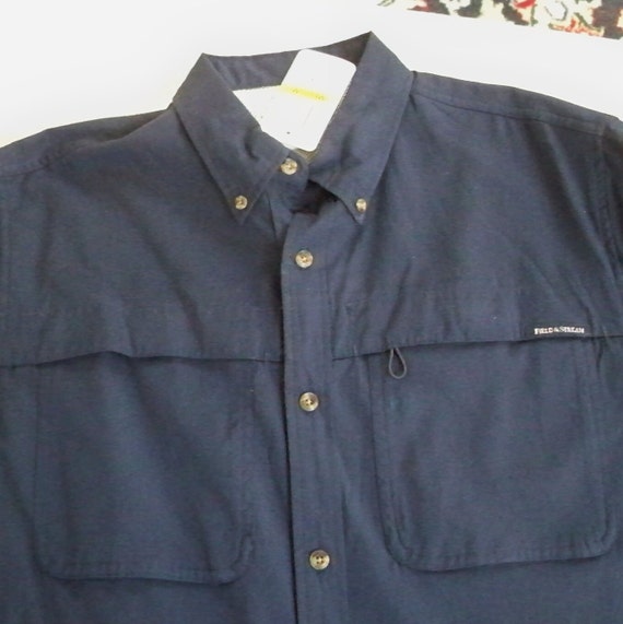 Vintage Men's Navy Short Sleeve Shirt Field and S… - image 4