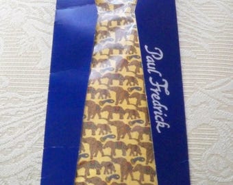 Vintage Accessory Necktie Paul Fredrick Silk Necktie NOS Elephant Design Made in USA
