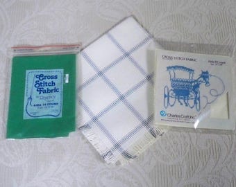 Three Craft Cross Stitch Fabric Craft NOS Supply Aida 11 Count Aida 14 Count Table Topper