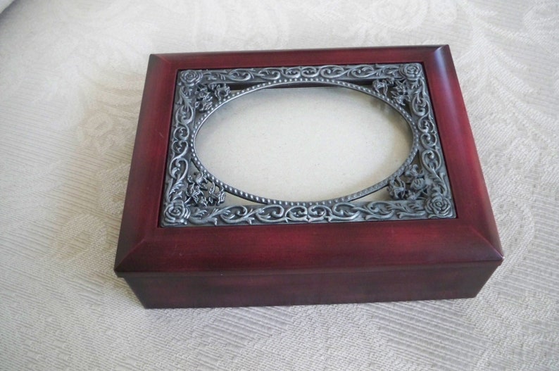 Vintage Wood Trinket Box Picture Frame Hinged Lid Etsy