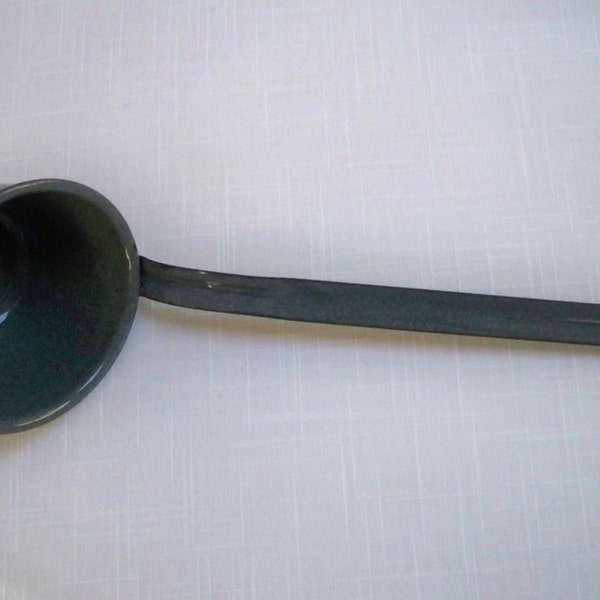 Vintage Serving Utensil Gray Enamelware Soup Stew Ladle