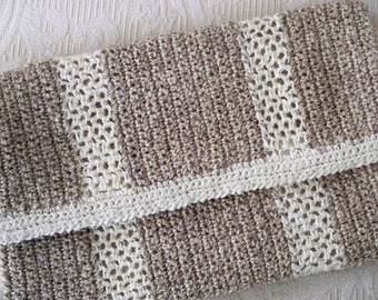 Bolso de mano vintage para mujer, tipo clutch, tejido de cuerda, tonos beige.