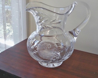 Vintage Serving Pitcher Floral Heavy Pressed Glass Water / Juice Pitcher