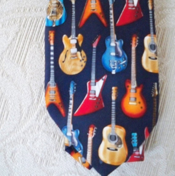 Vintage Accessory Silk Necktie Musical Guitar Uto… - image 2