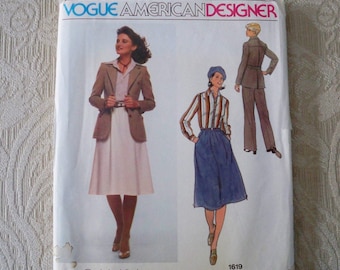 Patrón de costura vintage Vogue Patrón n.° 1619 Calvin Klein Chaqueta, camisa, pantalones y falda para señoras Talla 10
