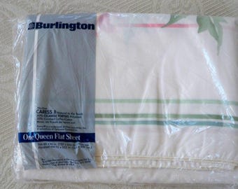 Vintage Bedding Burlington  NOS Queen Flat Floral Sheet