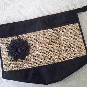 Vintage Bag Purse Large Clutch Black Raffia Accent Women's Purse image 1