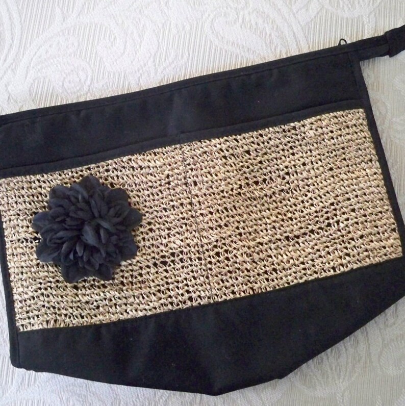 Vintage Bag Purse Large Clutch Black Raffia Accent Women's Purse image 1