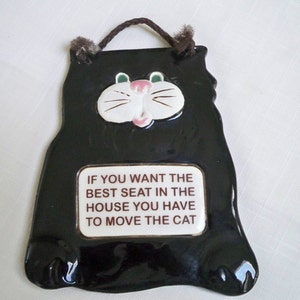 Vintage Black Cat Wall Plaque Smokey Mountain Pottery Made in USA 1994