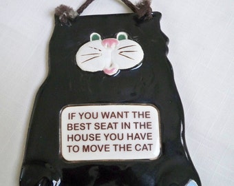 Vintage Black Cat Wall Plaque Smokey Mountain Pottery Made in USA 1994