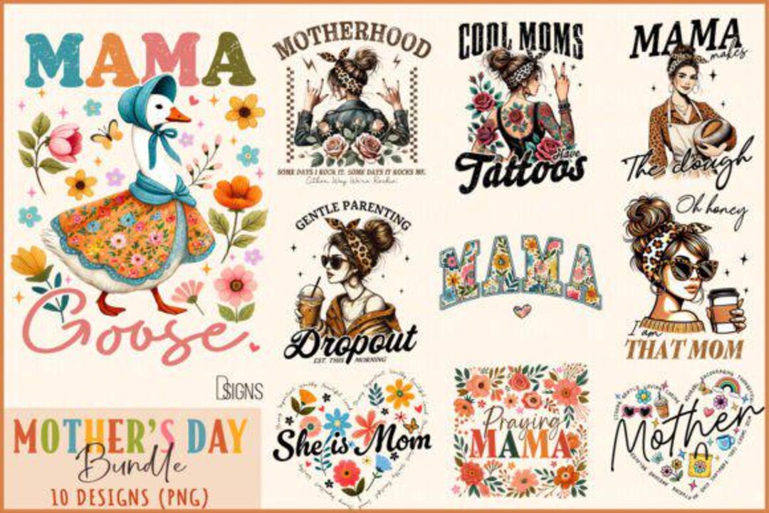 Mama Mother's Day Mom Flowers Bundle Png - Etsy