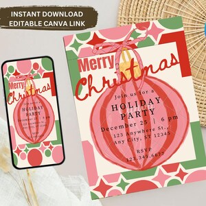 Weihnachtsfeier-Einladungstempel, frohe Weihnachtsfeier-Einladung, Partyeinladung, bearbeitbare Weihnachtsverzierung-Einladungsvorlage