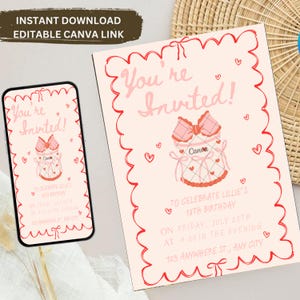Editable Birthday Party Invitation, Hand Drawn Scribble Cocktail Invitation, 30th, 40th, 50th, Birthday Invite, Printable Canva Template