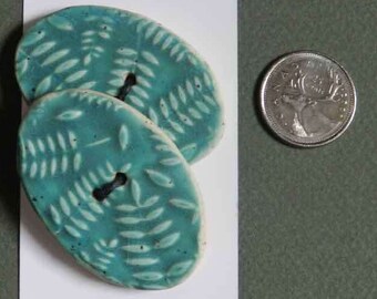 Pair 2 inch Oval Turquoise Fern Buttons