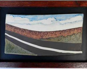 Back Road Three: Framed Landscape Plaque, Ceramic Landscape Tile, Canadian Landscape