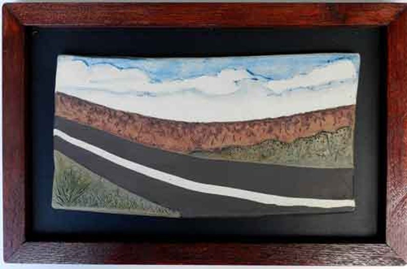 Back Road Three: Framed Landscape Plaque, Ceramic Landscape Tile, Canadian Landscape image 1