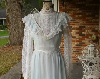 Gunne Sax Dress "Blue in Summer Winds" Vintage Medium
