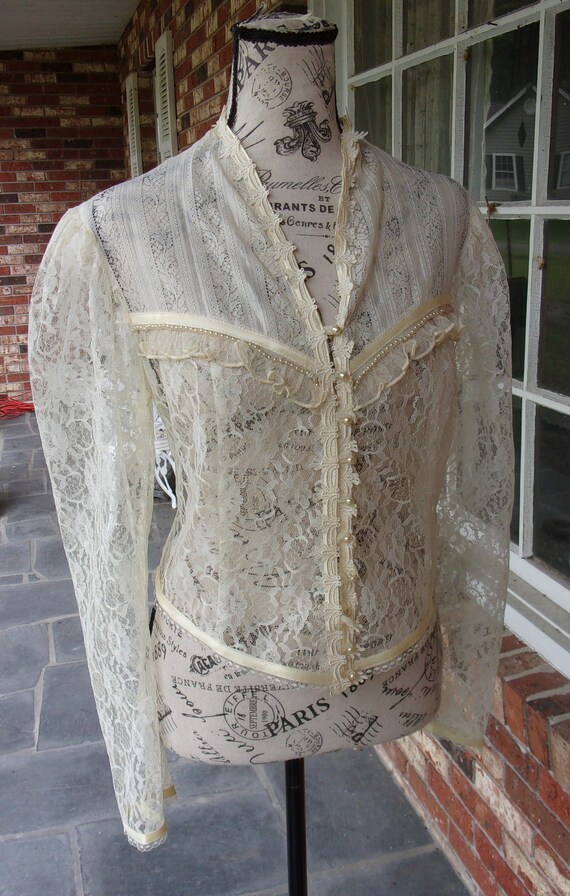 Gunne Sax Lace Jacket with Pearled Accents - image 2