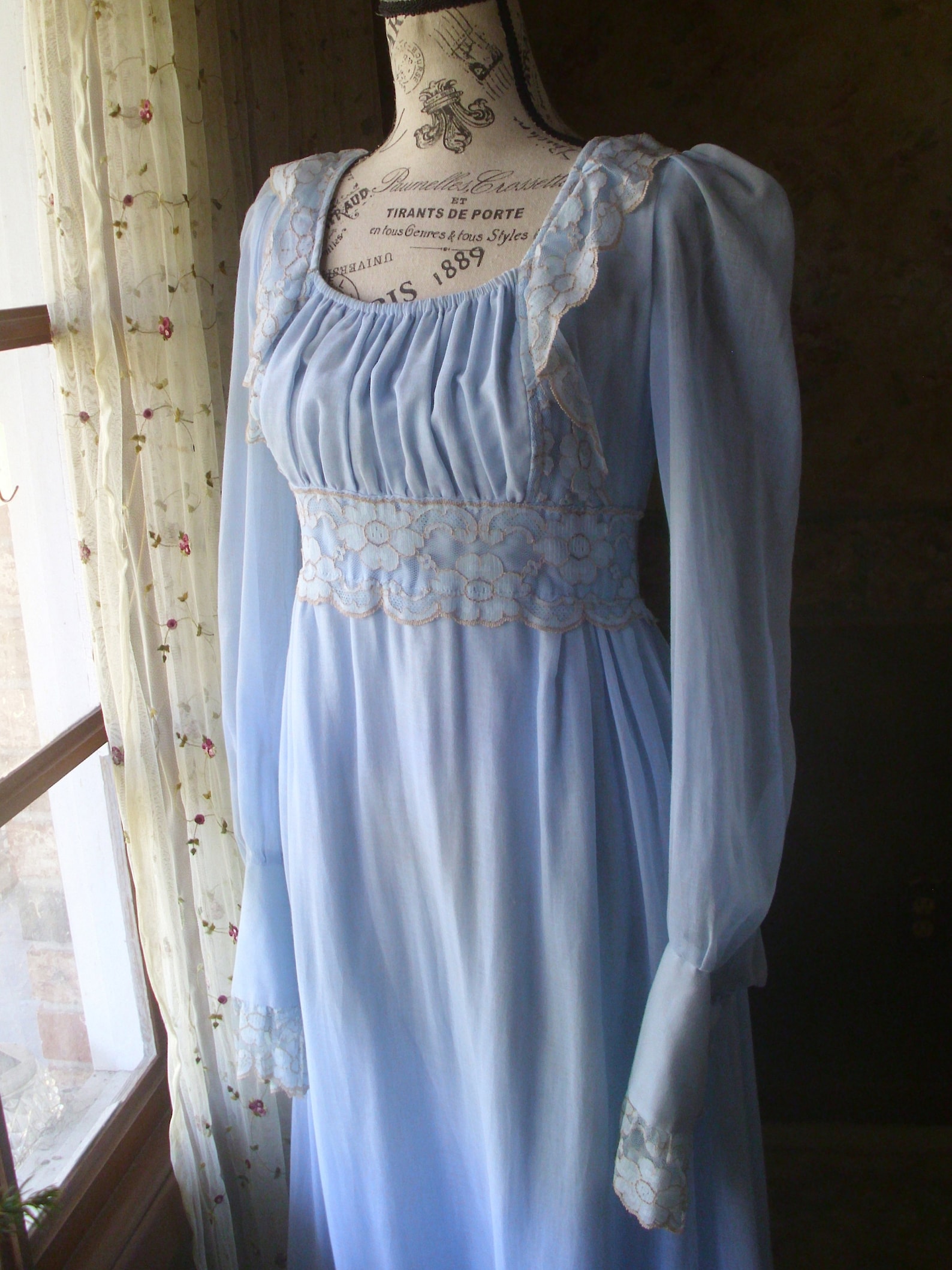 Black Label Gunne Sax Dress Ren Style in Blue Voile and Lace Size 11 - Etsy