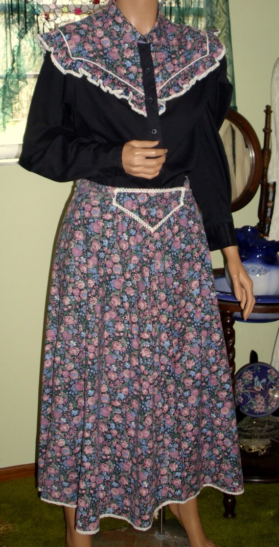 Gunne Sax Style Boho Calico Blouse and Skirt Large