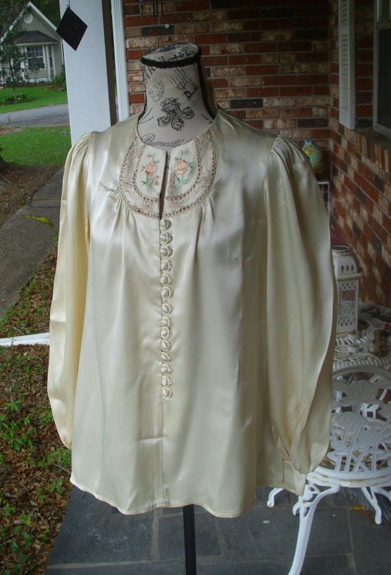 Gunne Sax Embroidered Satin Tunic Blouse Size 9