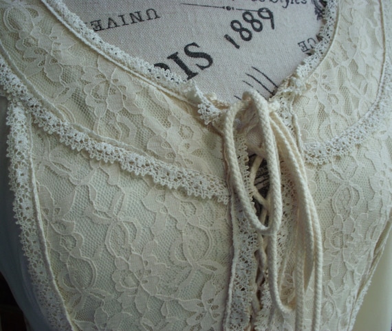 Gunne Sax Black Label Dress Ren Style in Cream wi… - image 3