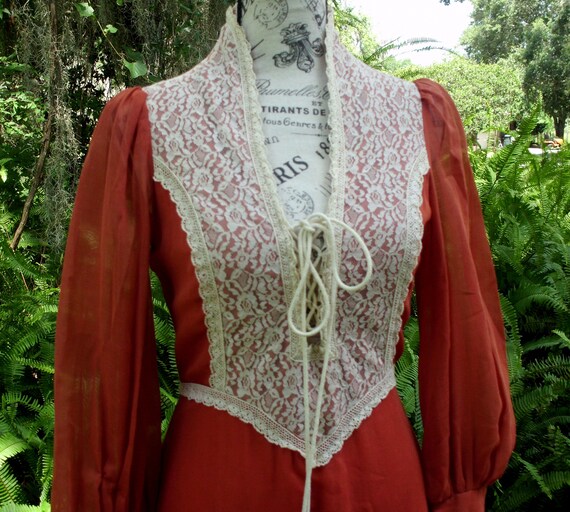 Gunne Sax Dress Black Label in Rust and Cream Lace wi… - Gem