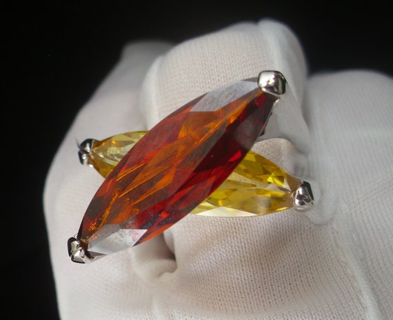 Ladies Orange and Yellow Topaz Ring 925 Silver Si… - image 1